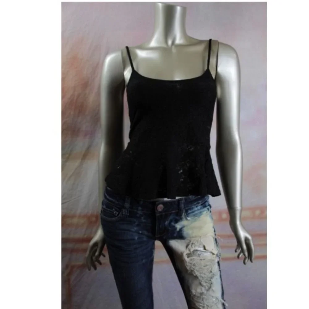 NWT MINKPINK Rosemary Peplum Black Stretch Lace Camisole Top XS